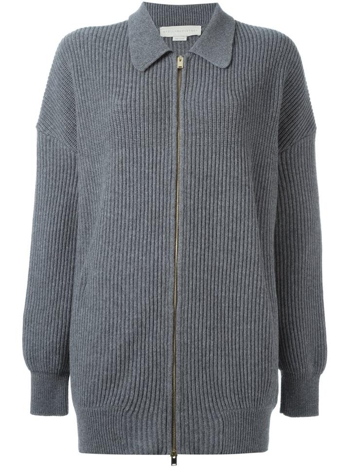Stella Mccartney Collared Zip-up Cardigan, Women's, Size: 40, Grey, Virgin Wool