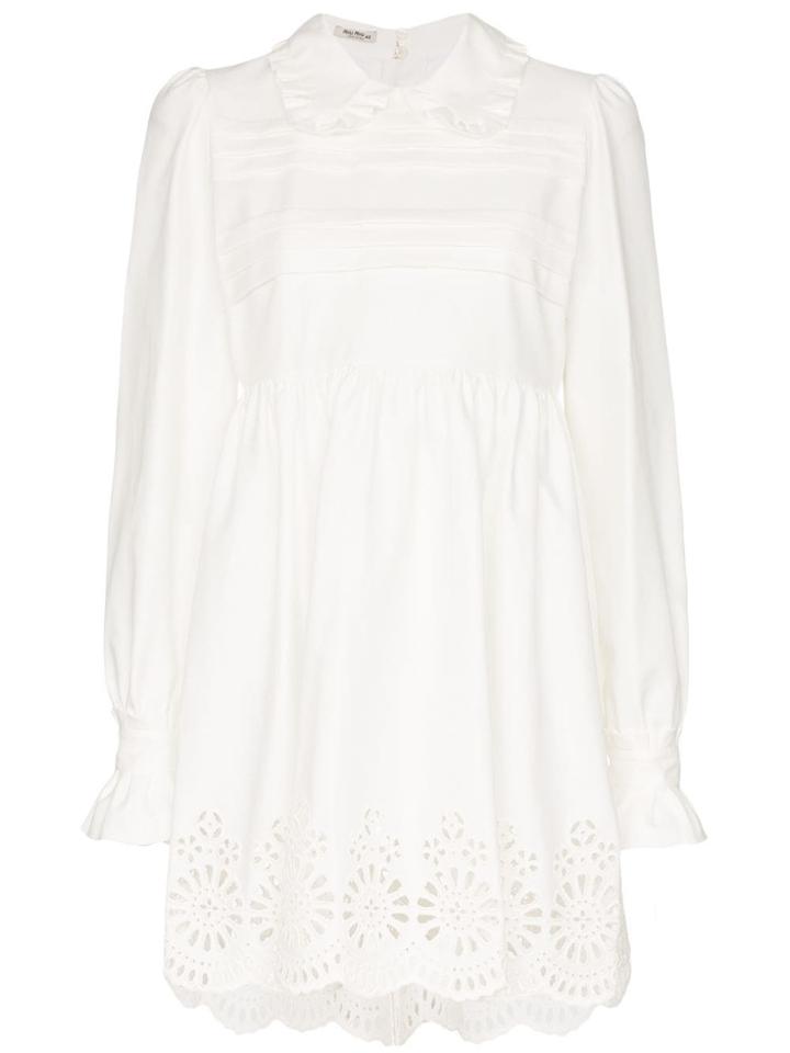 Miu Miu Broderie Anglaise Detail Shift Dress - White