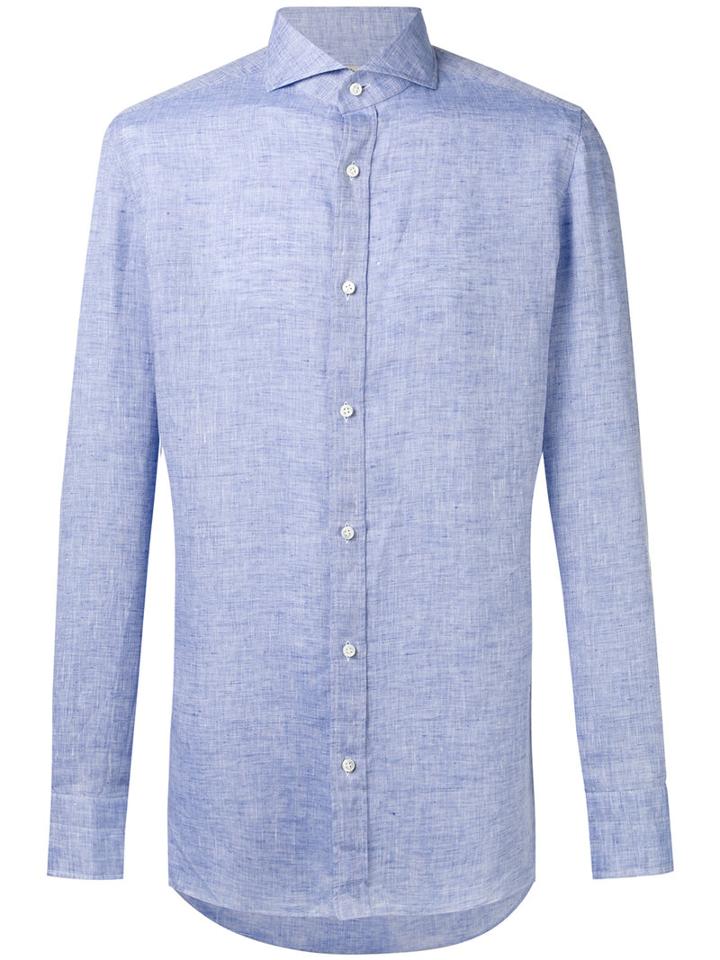 Borrelli Plain Shirt, Men's, Size: 39, Blue, Linen/flax