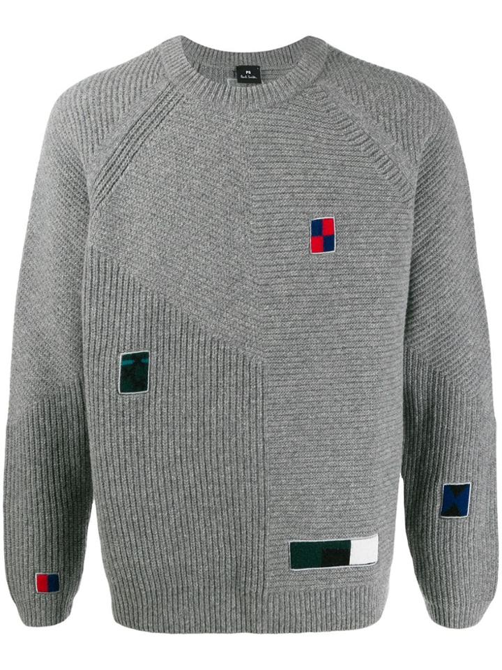 Ps Paul Smith Multiple-patch Knit Sweater - Grey