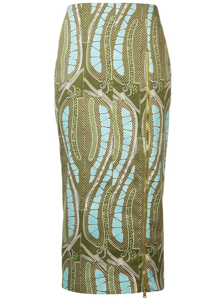 Sophie Theallet Leaf Print Fitted Skirt, Women's, Size: 6, Green, Cotton