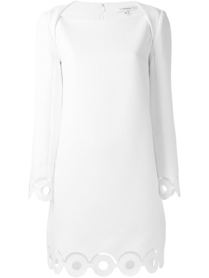 Carven Scalloped Circle-trim Dress, Women's, Size: 40, White, Triacetate/polyester