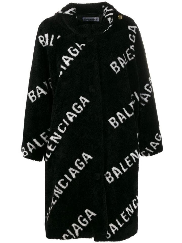 Balenciaga All Over Logo Coat - Black
