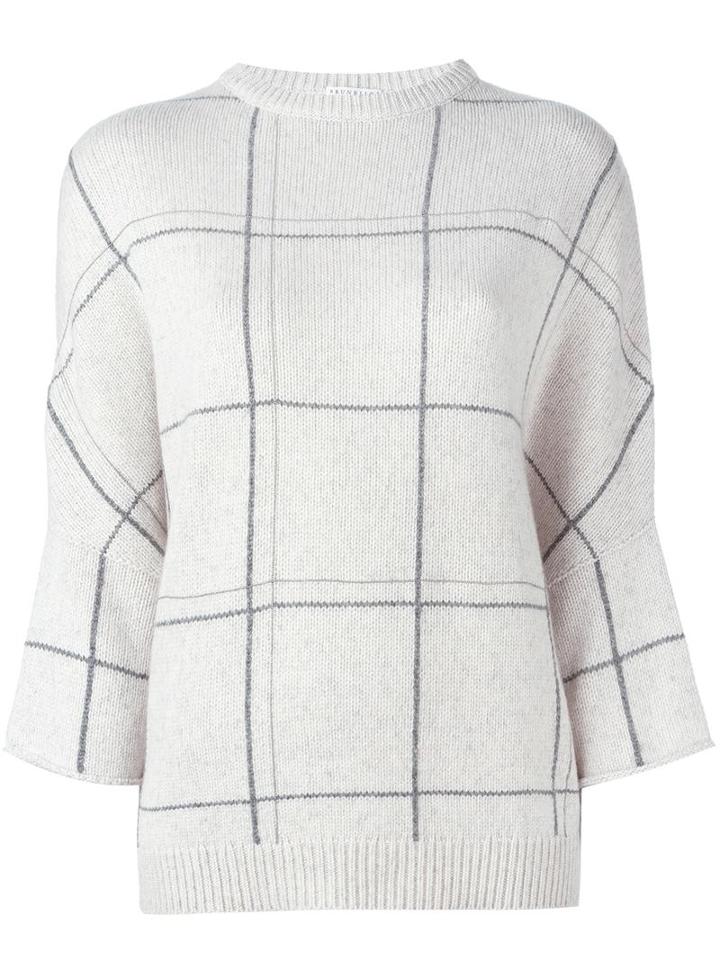 Brunello Cucinelli Cashmere Grid Print Jumper, Women's, Size: Medium, Nude/neutrals, Cashmere