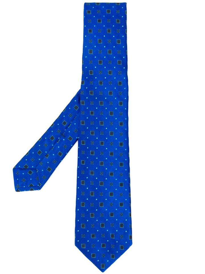 Kiton Tie With Embroidered Motif - Blue