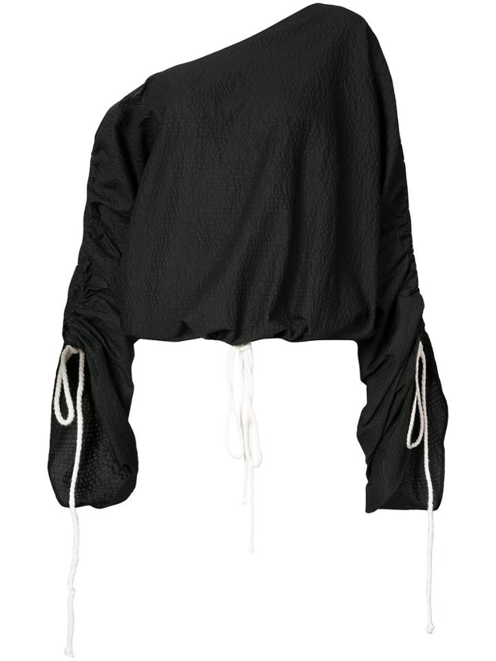 By. Bonnie Young Off Shoulder Ruched Tie Sleeves Blouse - Black