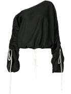 By. Bonnie Young Off Shoulder Ruched Tie Sleeves Blouse - Black