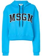 Msgm Cropped Logo Hoodie - Blue