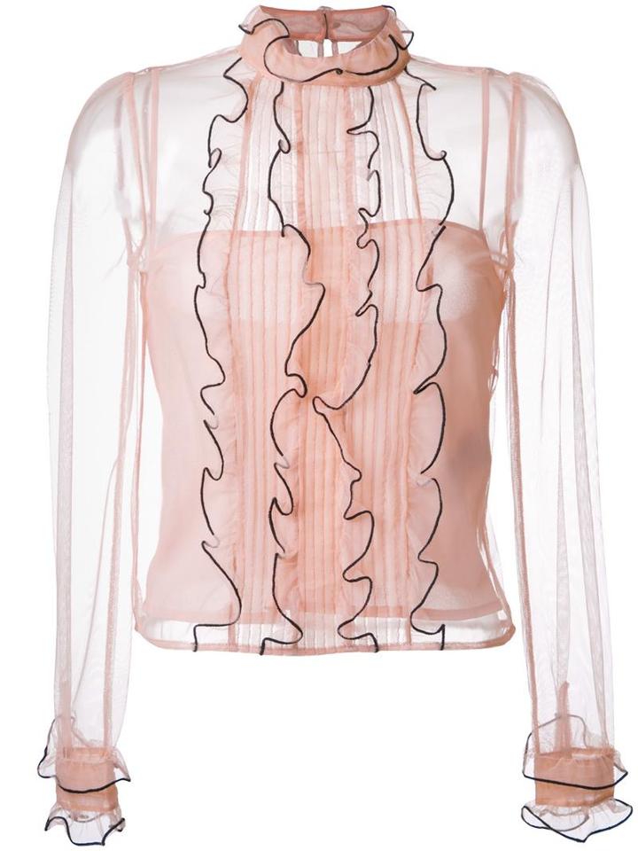 Red Valentino Sheer Ruffled Shirt, Women's, Size: 44, Pink/purple, Polyester
