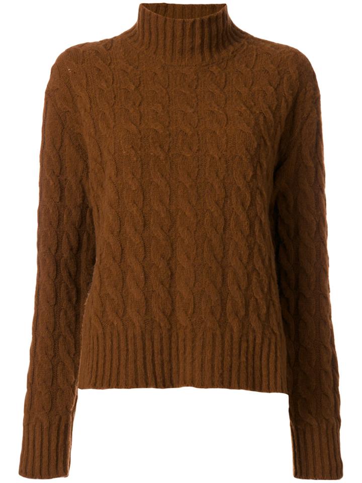 Msgm Turtleneck Cable Knit Jumper - Brown