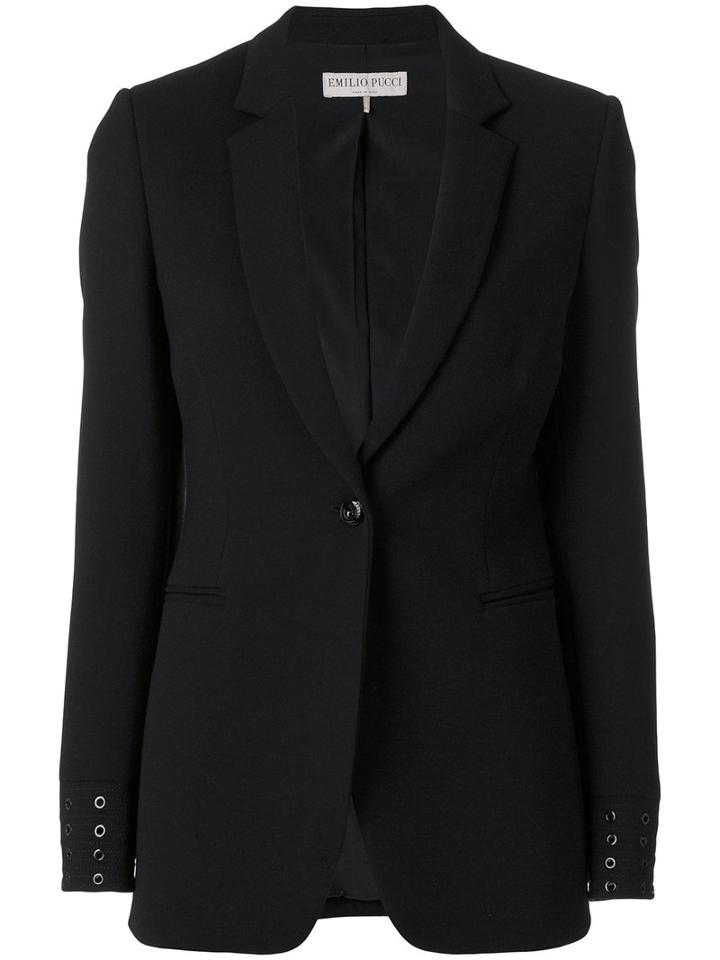 Emilio Pucci - Eyelet Cuff Blazer - Women - Silk/spandex/elastane/virgin Wool - 42, Black, Silk/spandex/elastane/virgin Wool