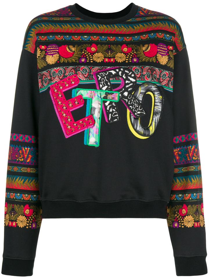 Etro Mixed Print Embroidered Sweatshirt - Black