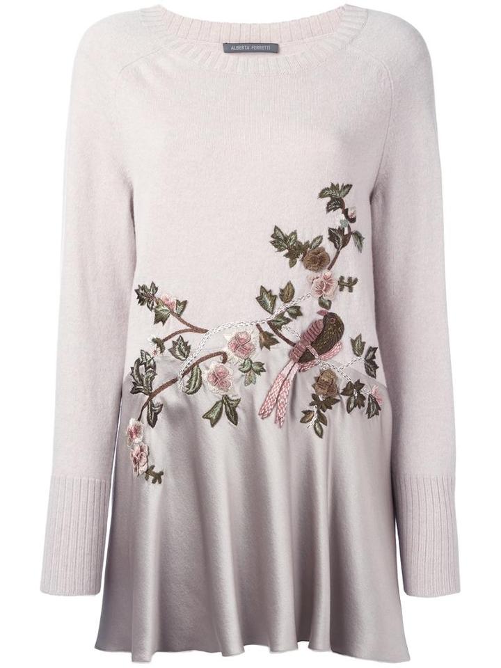 Alberta Ferretti Floral Jumper, Women's, Size: 46, Nude/neutrals, Virgin Wool/cashmere/silk
