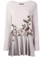 Alberta Ferretti Floral Jumper, Women's, Size: 46, Nude/neutrals, Virgin Wool/cashmere/silk
