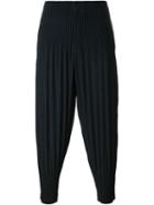 Homme Plissé Issey Miyake Pleated Cuffed Tapered Trousers, Men's, Size: 2, Blue, Polyester