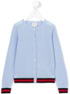Gucci Kids Contrast Stripe Cardigan, Girl's, Size: 10 Yrs, Blue