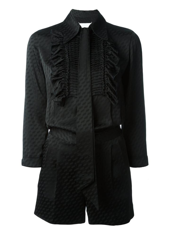 Maison Margiela Ruffle Placket Patterned Playsuit, Women's, Size: 40, Black, Viscose/acetate