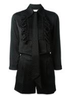 Maison Margiela Ruffle Placket Patterned Playsuit, Women's, Size: 40, Black, Viscose/acetate