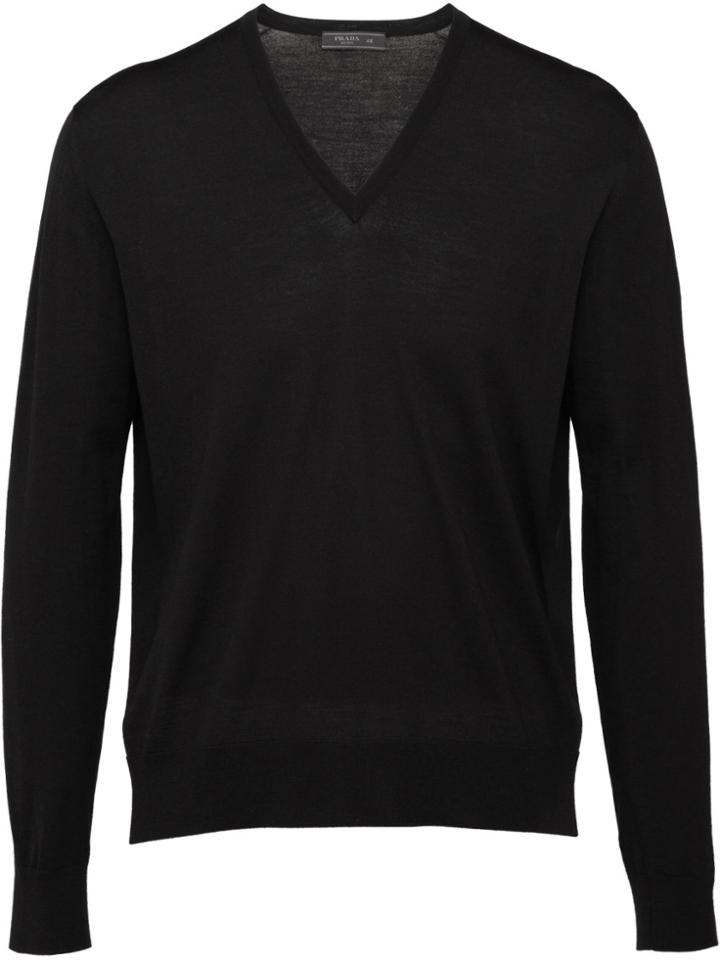 Prada Knitted V-neck Sweater - Black