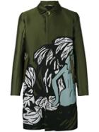 Oamc Illustrated Trench Coat, Men's, Size: Large, Green, Silk/polyester/cotton/lamb Skin