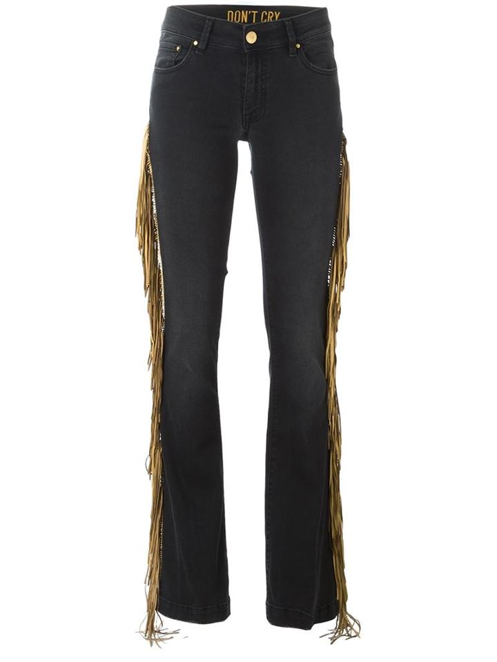 Don T Cry Fringed Bootcut Jeans, Women's, Size: 25, Black, Cotton/polyester/spandex/elastane