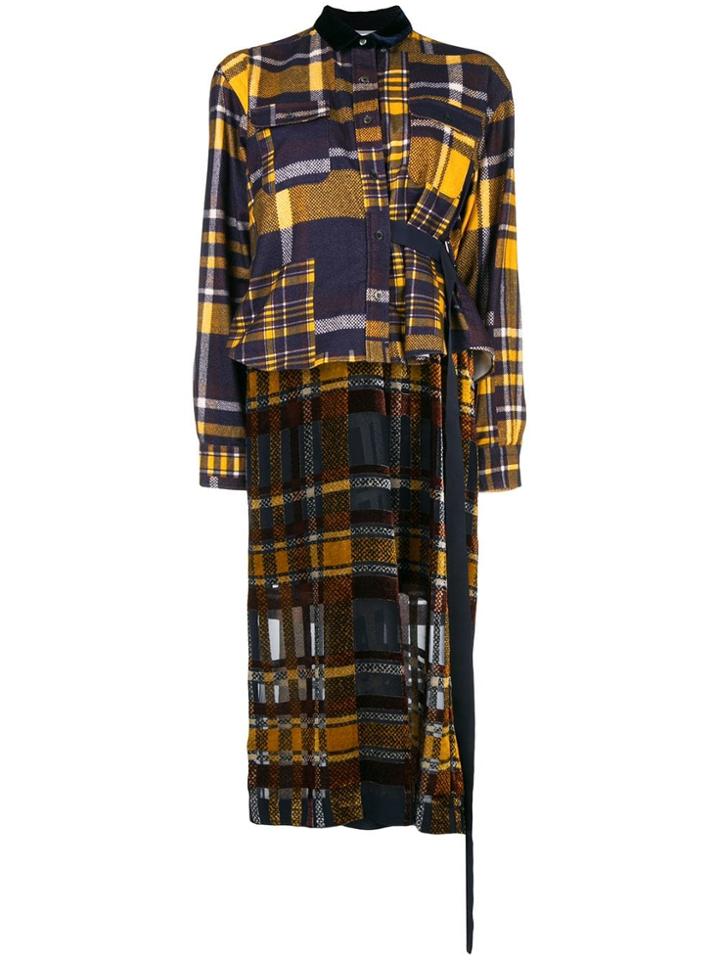 Sacai Check Pattern Shirt Dress - Blue