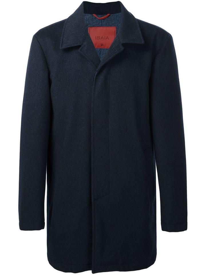 Isaia Classic Overcoat, Men's, Size: 54, Blue, Cashmere