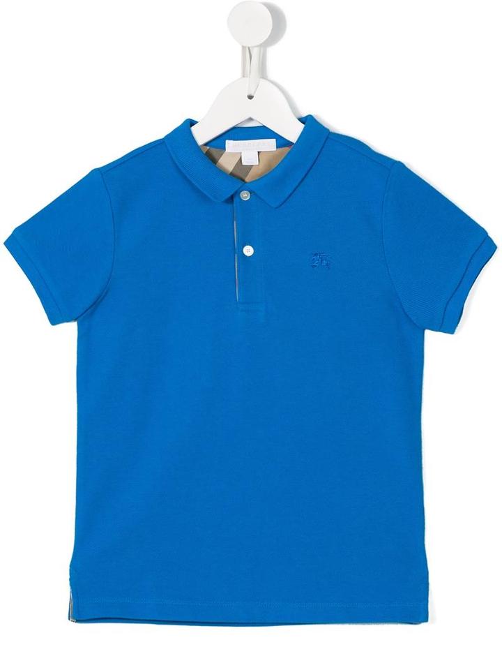 Burberry Kids Check Trim Polo Shirt, Boy's, Size: 8 Yrs, Blue