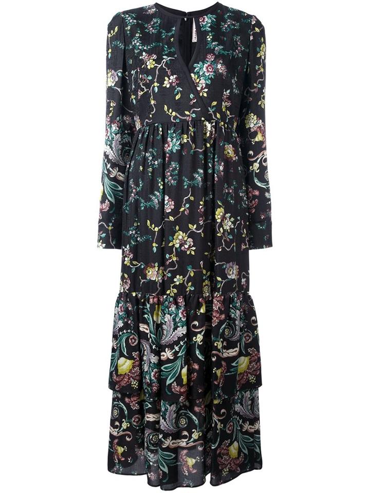Antonio Marras Floral Print Keyhole Neck Dress, Women's, Size: 40, Black, Viscose/silk/cupro