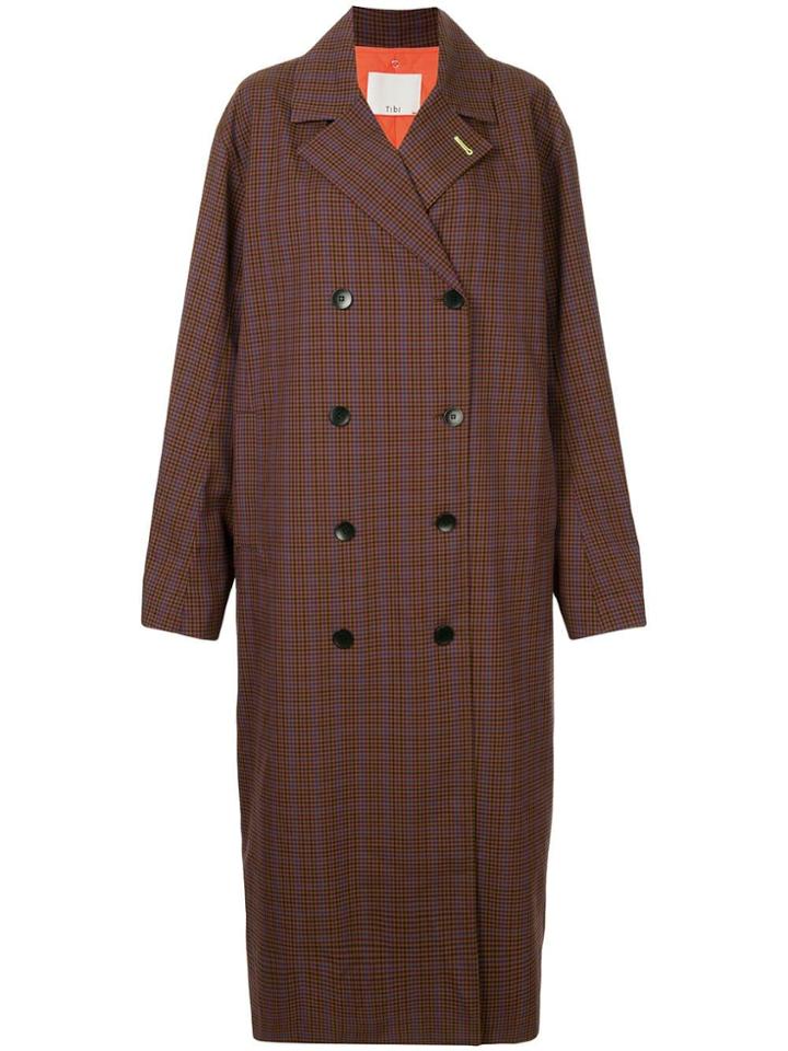 Tibi Check Oversized Trench Coat - Brown