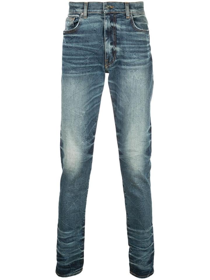 Amiri Gathered Slim Fit Jeans - Blue