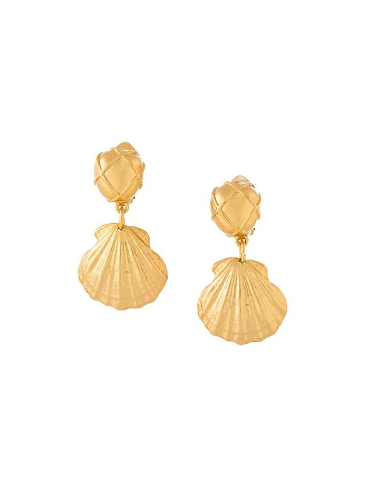 Kenzo Vintage Clip-on Shell Pendant Earrings