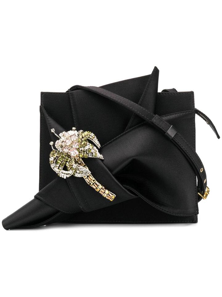 No21 Palm Tree-embroidered Bow Bag - Black