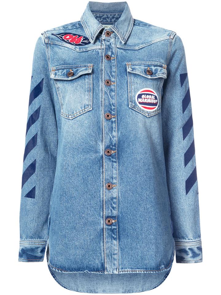 Off-white - Patches Denim Shirt - Women - Cotton - 42, Blue, Cotton