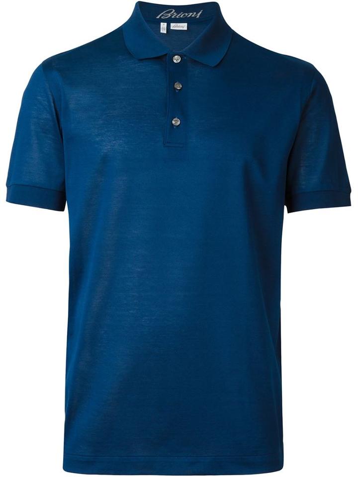 Brioni Classic Polo Shirt, Men's, Size: Large, Blue, Cotton/silk