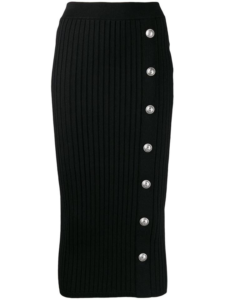 Balmain Buttoned Ribbed Skirt - Black