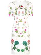 Oscar De La Renta Botanical Print Pencil Dress - White