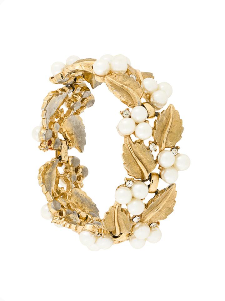 Rewind Vintage Affairs Trifari Faux-pearl And Crystal Leaf Bracelet -