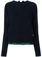 Muveil - Green Hem Crew Neck Sweater - Women - Cotton/acrylic - 38, Blue, Cotton/acrylic