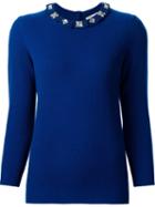 Carolina Herrera Embellished Frill Collar Jumper, Women's, Size: Medium, Blue, Cashmere