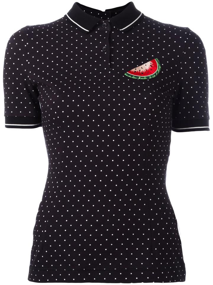 Dolce & Gabbana Watermelon Patch Polo Shirt, Women's, Size: 38, Black, Cotton