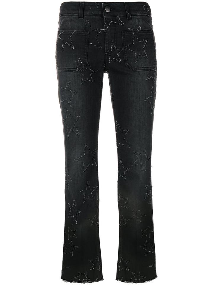 Stella Mccartney - Star Stitched Crop Flare Jeans - Women - Cotton/spandex/elastane - 29, Black, Cotton/spandex/elastane