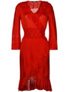 Roberto Cavalli - Ruffle Trim Knit Dress - Women - Silk/polyester/spandex/elastane/viscose - 40, Red, Silk/polyester/spandex/elastane/viscose