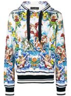 Dolce & Gabbana Majolica And Neptune Print Hoodie - Blue