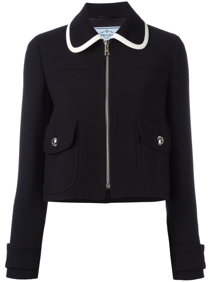 Prada Cropped Zip Jacket, Women's, Size: 40, Black, Viscose/virgin Wool