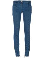 Balmain Skinny Zipped Cuff Jeans, Women's, Size: 42, Blue, Cotton/spandex/elastane