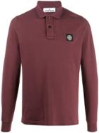 Stone Island Logo Patch Longsleeved Polo Shirt - Red