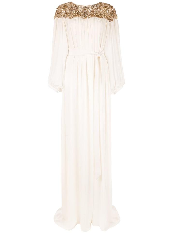 Marchesa Embellished Collar Dress - White