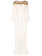 Marchesa Embellished Collar Dress - White