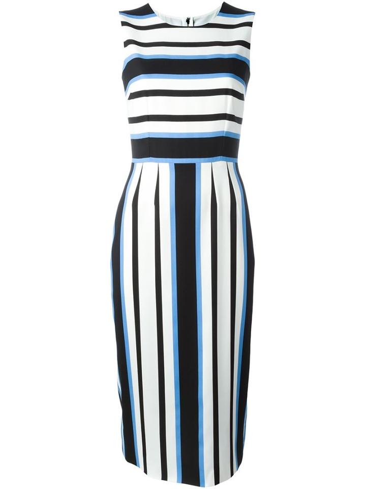 Dolce & Gabbana Striped Midi Dress, Women's, Size: 40, White, Silk/spandex/elastane